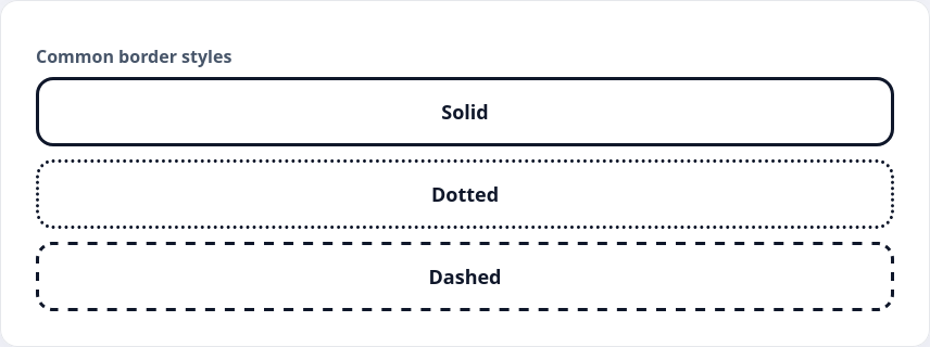 solid, dotted, and dashed border samples