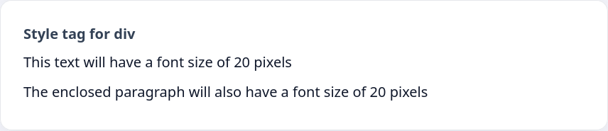 Font size applied via the style tag